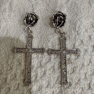 Silver Cross Dangle Earrings